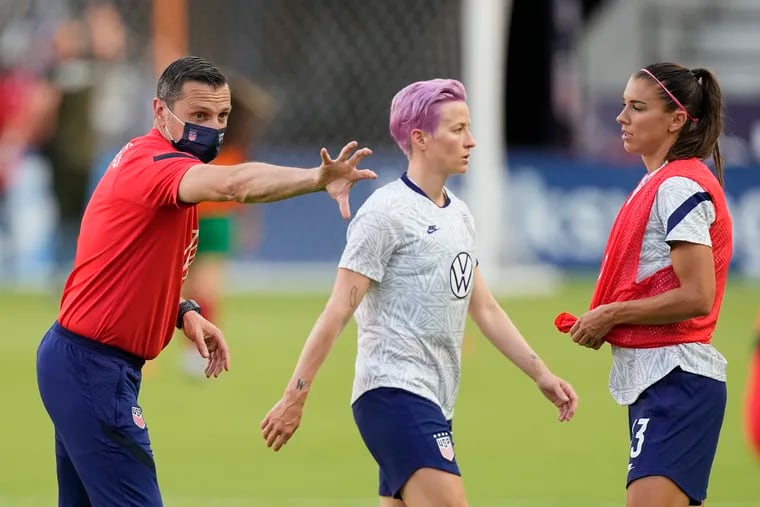 Vlatko Andonovski (left) didn't have to reach far to bring Megan Rapinoe (center) and Alex Morgan (right) back to the U.S. women's soccer team.