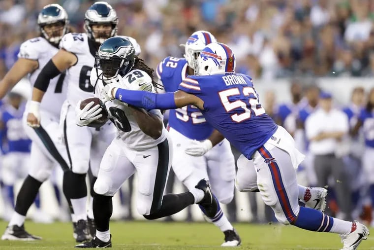 Eagles running back LeGarrette Blount looks for yardage against the Bills.