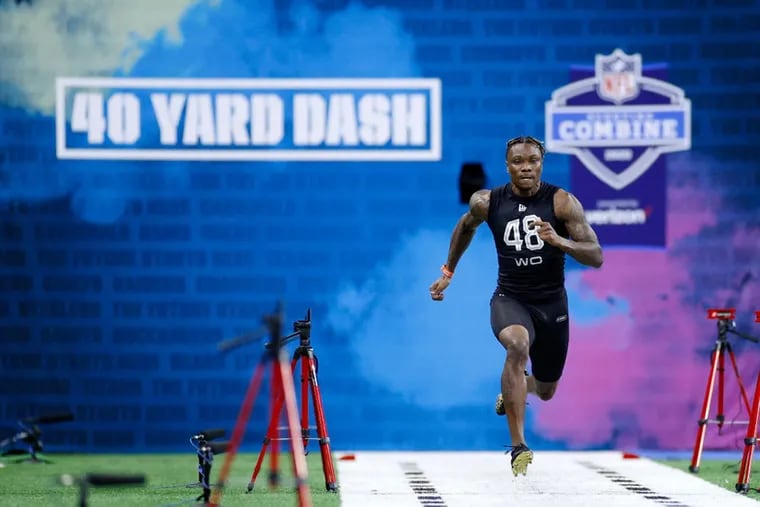 Wide receiver Henry Ruggs III of Alabama runs the 40-yard dash during the NFL Scouting Combine last week.