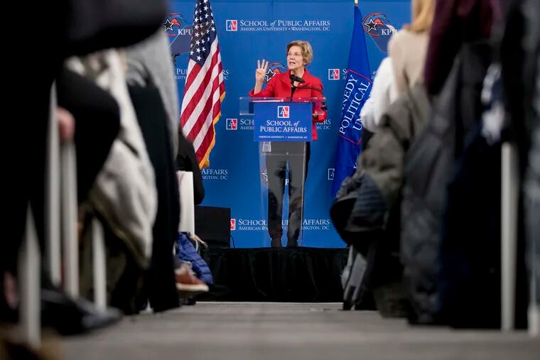 In this Nov. 29, 2018, file photo, Sen. Elizabeth Warren, D-Mass., speaks at the American University Washington College of Law in Washington, on her foreign policy vision for the country. Warren sought to solidify her connection with African-American voters Friday, Dec. 14, as she prepares to launch a potential presidential campaign. (AP Photo/Andrew Harnik, File)