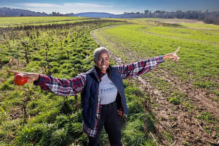 Christa Barfield of FarmerJawn Agriculture on the land that she will take over in 2023 on the grounds of the Westtown School near West Chester.