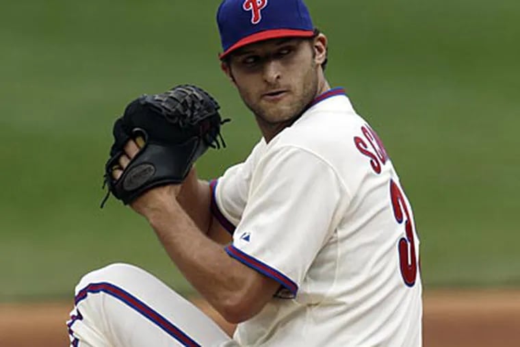 The Phillies recalled Michael Schwimer to replace the injured Mike Stutes. (Matt Slocum/AP file photo)