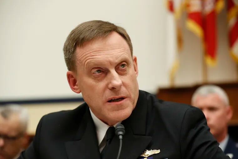 FILE - In this May 23, 2017, file photo, National Security Agency director Adm. Mike Rogers testifies on Capitol Hill in Washington. Two months before special counsel Robert Mueller was appointed in the spring of 2017, President Donald Trump picked up the phone and called Rogers and told him that news stories alleging that Trump’s 2016 White House campaign had ties to Russia were false and the president asked whether Rogers could do anything to counter them.  (AP Photo/Pablo Martinez Monsivais, File)