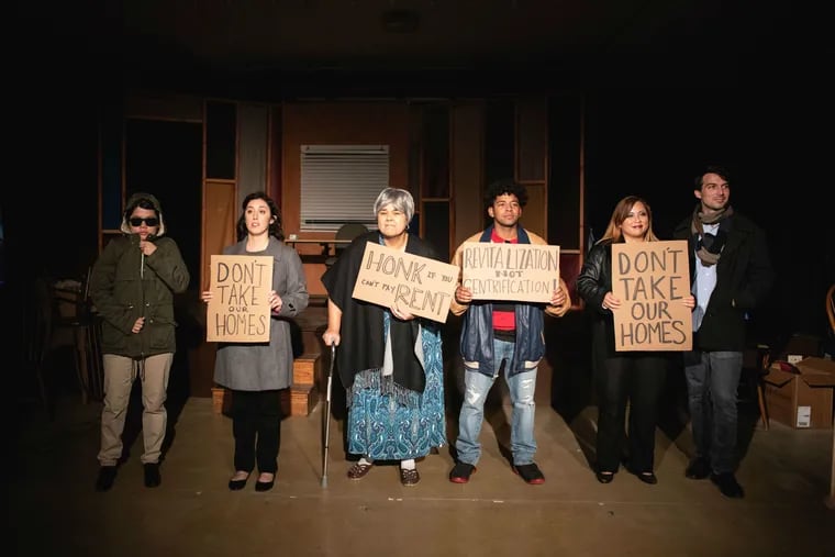 (Left to right) Amy Boehly, Emily Fernandez, Gabriela Sánchez, Freddy Amill, Anjoli Santiago, and Thomas Choinacky  in "MinorityLand" by Power Street Theatre Company, through Oct. 5 at West Kingston Ministry and Oct. 11-13 at Theatre Horizon.