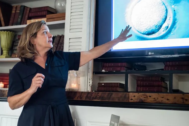 Maureen Kelly, a reproductive endocrinologist, offers a presentation in Philadelphia on freezing eggs for future pregnancies. Such events have won praise for offering important information and criticism as marketing schemes that target vulnerable women. (MATTHEW HALL / For the Inquirer)