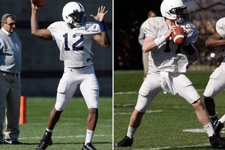 Kevin Newsome (left) is competing with Matt McGloin to be the Nittany Lions' signal-caller. (AP Photos)