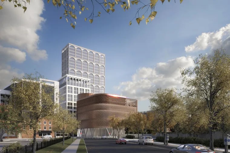 This rendering shows a proposed new building for the African American Museum in Philadelphia at 1901 Wood St. off the Benjamin Franklin Parkway as part of a project to reimagine a parking lot there and the adjacent former Family Court building.