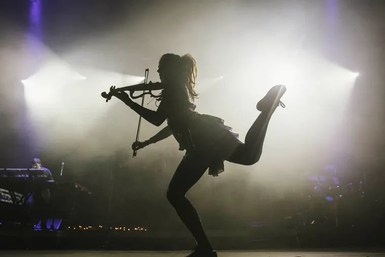 Lindsey Stirling perfoms at the Forbes Under 30 music festival at the Festival Pier on October 6, 2015. (Colin Kerrigan / Philly.com)