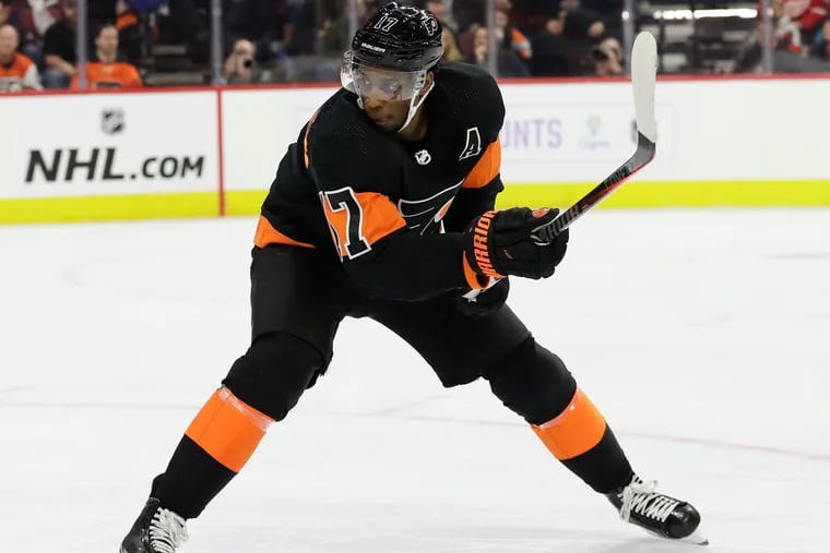 Flyers right wing Wayne Simmonds skates against the Detroit Red Wings on Saturday, February 16, 2019 in Philadelphia.