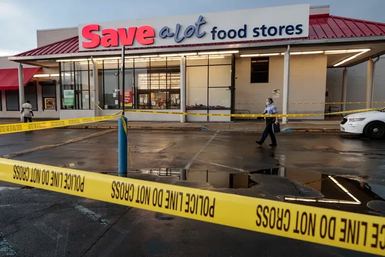 Crime scene at Save A Lot parking lot on the 2100 block of West Lehigh Avenue, Wednesday, May 26, 2021.