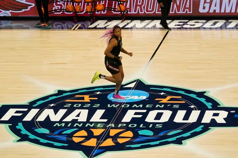 South Carolina's Aliyah Boston, the consensus national player of the year, at practice on Thursday at the Final Four in Minneapolis.
