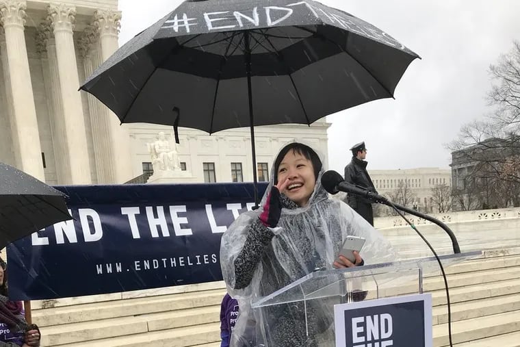 Dr. Lin-Fan Wang in front of the U.S. Supreme Court in Washington at a rally against centers that dubiously claim to promote women's health on March 20, 2018.
