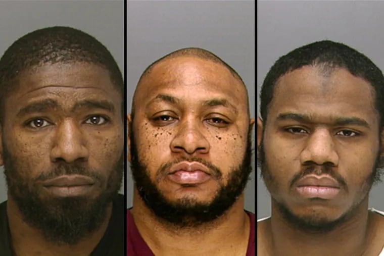 Three of the four men charged with attempted murder and witness intimidation in the 2010 shooting: from left, Aki Jones, Troy Cooper and Shaheed Williams. (Source: Philadelphia Police Department)