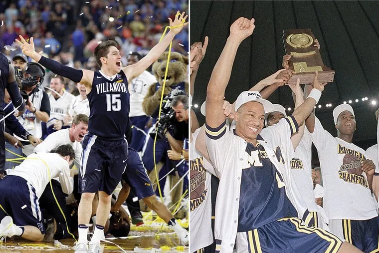 Villanova, with guard Ryan Arcidiacono (left), won the NCAA men's basketball title in 2016. Michigan (right) won its only NCAA title in 1989.