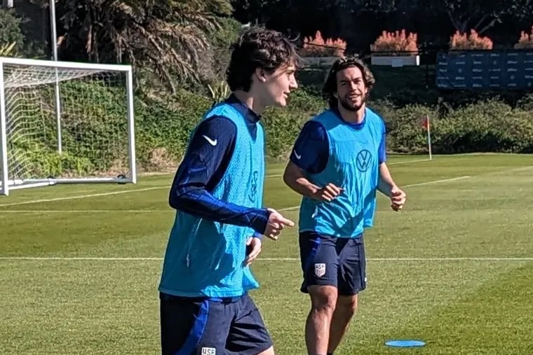 Paxten Aaronson (foreground) and Cade Cowell at USMNT training camp.