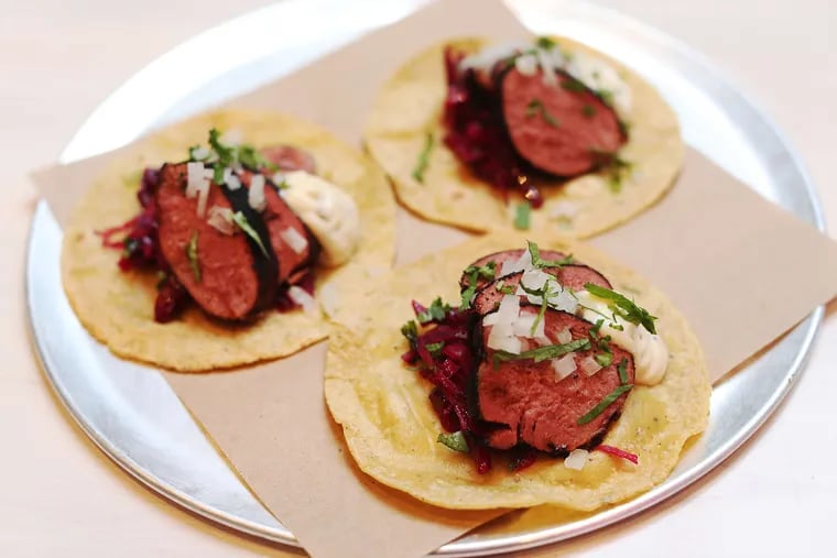 Mission Taqueria's veal-tongue tacos are a delicious riff on deli pastrami, tender and flavorful.