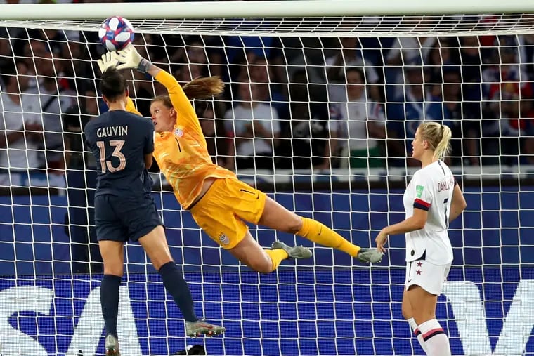 In her first major tournament, Alyssa Naeher (center) made big plays for the U.S. women's soccer team at the 2019 World Cup.