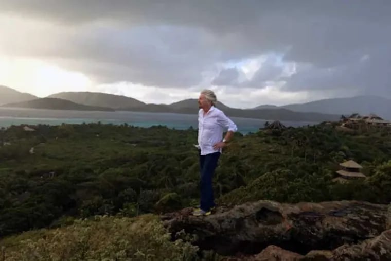 Richard Branson is hunkering down on his private Caribbean island in the path of Hurricane Irma.