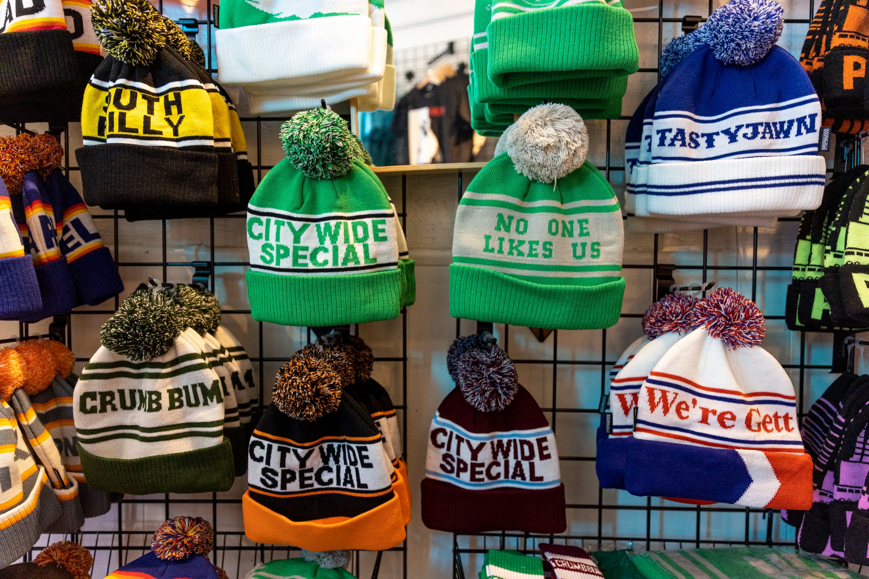 A variety of beanies at the South Fellini, in Philadelphia, Pa., on Saturday, Oct. 22, 2022.