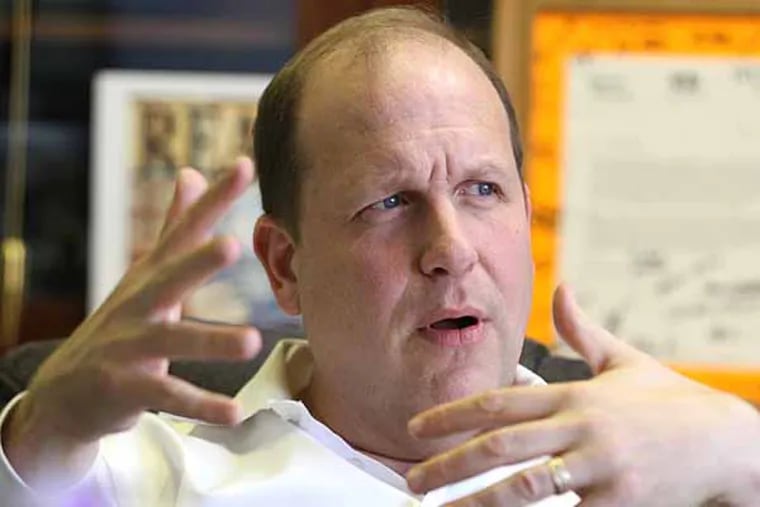 State Sen. Daylin Leach, 51, a Main Line Democrat, is fighting a lone-wolf campaign to legalize marijuana in Pennsylvania, a cause even he says has not caught fire. To him, it makes no sense to spend a quarter-billion dollars to arrest and convict 25,000 people each year in Pa. "for what I did in high school and college."   He discusses the issue in his office.  ( Charles Fox / Staff Photographer )