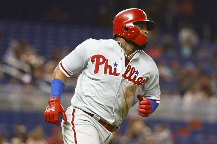 Carlos Santana came up with one of the Phillies' four hits in Monday's 3-1 loss to Miami.