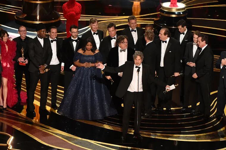 Producers of Best Picture nominee "Green Book" Peter Farrelly and Nick Vallelonga accept the award for Best Picture with the whole crew on stage during the 91st Annual Academy Awards at the Dolby Theatre in Hollywood on Sunday, Feb. 24, 2019. **FOR USE WITH THIS STORY ONLY** (Valerie Macon/AFP/Getty Images/NS)