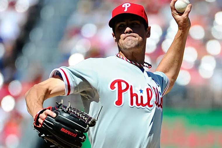 Philadelphia Phillies starting pitcher Cole Hamels (35) throws during the second inning against the Washington Nationals at Nationals Park. (Brad Mills/USA Today)