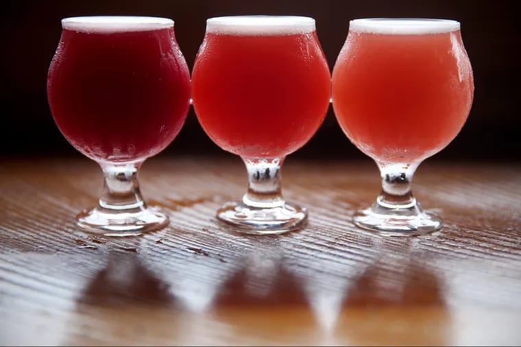 The Secret Machine sour ales infused blueberry, boysenberry and vanilla; raspberry and passionfruit; and cranberry and pink guava are pictured at Dewey Beer Company in Dewey Beach.