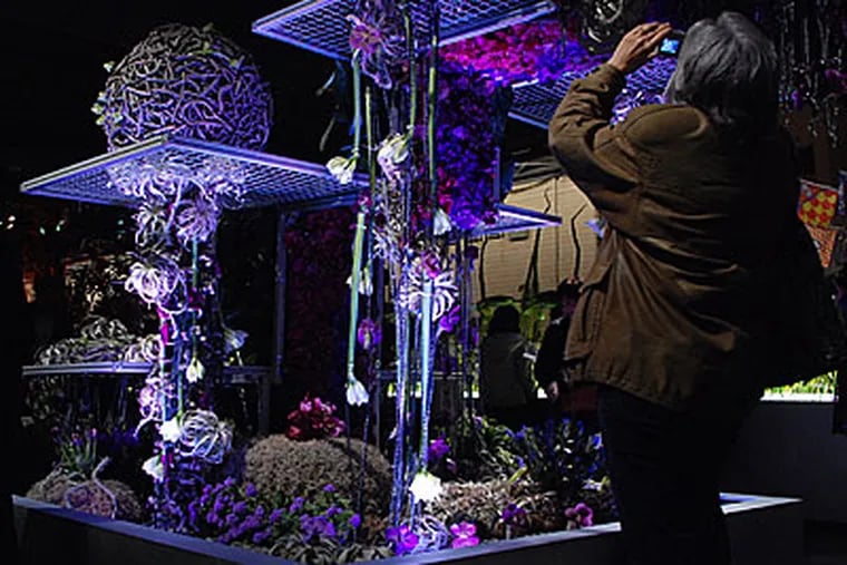 Modabotanica's futuristic floral arraingements are a crowd-pleasingexhibit at the Philadelphia Flower show, which opens this weekend. ( Amanda Cegielski / Staff Photographer )