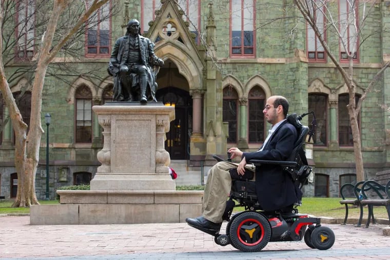 Mark Bookman designed a project to  map wheelchair accessibility at Penn, where, he was photographed April 11, 2018.