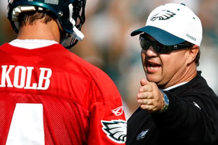 Marty Mornhinweg (right), rehired by the Eagles recently as a consultant, has a long history of encouraging offenses to throw the ball as much as possible, provided they have the quarterbacks to do it.