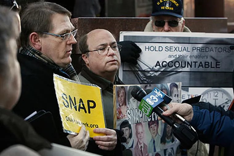 Members of SNAP, Survivors Network of those Abused by Priests, gathered in front of the Archdiocese of Philadelphia offices on Friday afternoon.  (Alejandro A. Alvarez / Staff Photographer)