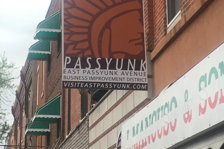 The logo of the East Passyunk Avenue Business Improvement District, which the designers meant to honor local Indigenous heritage but has drawn criticism for not accurately representing the Lenape people native to the area.
