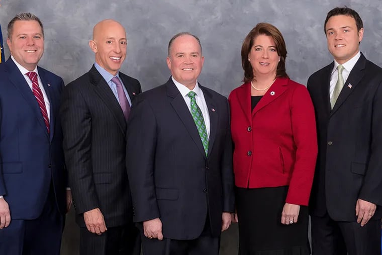 The current Delaware County Council, which passed the 2020 budget Wednesday (from left): Michael Culp, Brian Zidek, John McBlain, Colleen Morrone, and Kevin Madden.