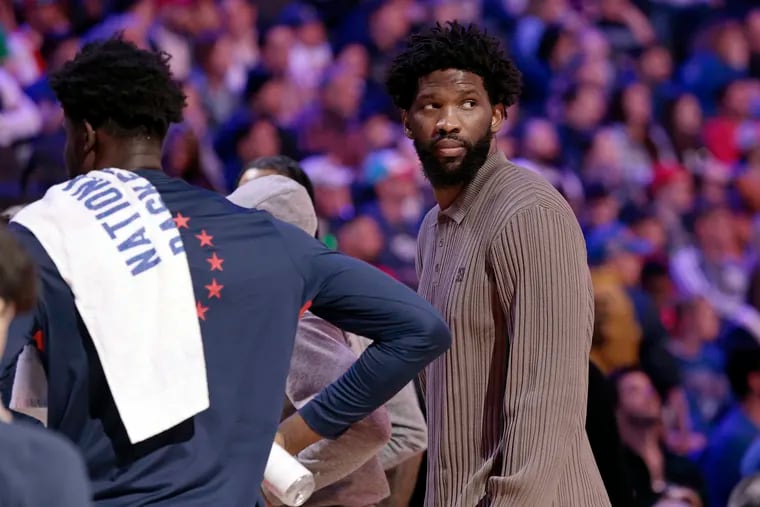 Sixers star Joel Embiid (right) is "on the court" but Nick Nurse didn't offer any further updates before Wednesday's game against the Clippers.