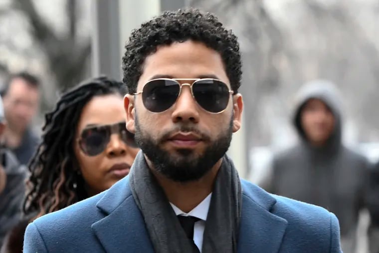 Actor Jussie Smollett arrives at the Leighton Criminal Court Building for a February 2019 hearing in Chicago.