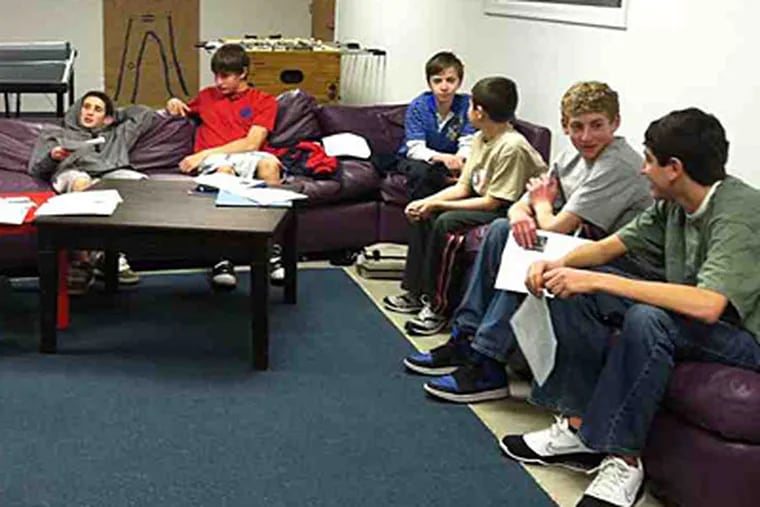 Participating in a Brotherhood talk in West Goshen are (from right) Alex Lunick, Jason Sewell, Cameron Trager, Matthew Warner, Zack Zoller, and Sam Miller.