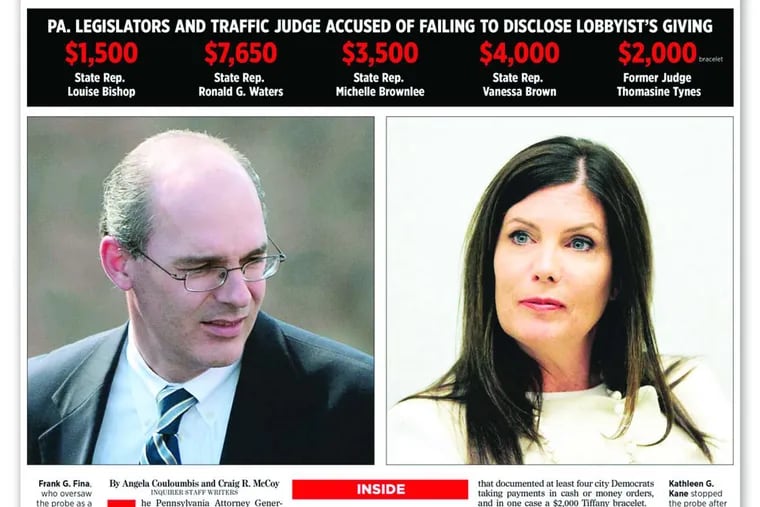 Attorney General Kathleen Kane's criminal troubles began in March 2014 when the Inquirer published a story about a shut-down undercover sting investigation. A Daily News story critical of former state prosecutor Frank Fina and a probe into the finances of NAACP leader J. Whyatt Mondesire was based on material leaked by Kane.