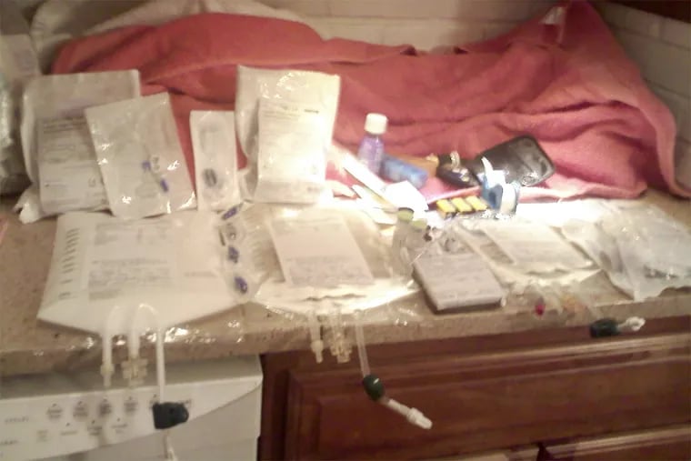 In a single day, Bettemarie Bond uses all these supplies and bags of intravenous medications.