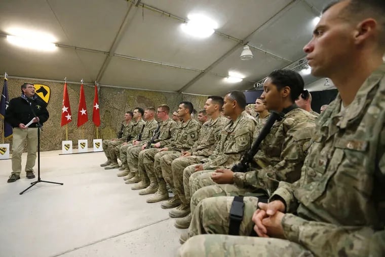 Defense Secretary Ash Carter answered questions from U.S. troops during a visit to Kandahar, Afghanistan, last month. JONATHAN ERNST / Associated Press, Pool