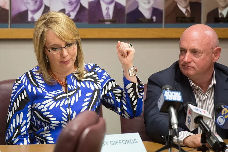 Former Arizona Rep. Gabby Giffords and husband Mark Kelly brought their anti-gun violence message to Cherry Hill during a discussion at the Katz Jewish Community Center.