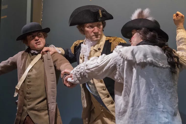 George Washington breaks up a brawl in Harvard Yard in one of the Museum of the American Revolution's incredibly lifelike tableaux.