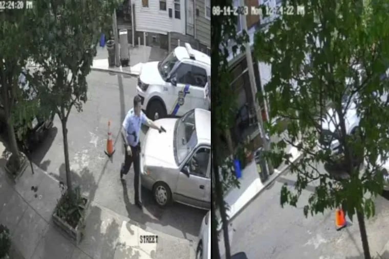 A sequence of images spanning 3 seconds of a surveillance video released by a lawyer for the family of Eddie Irizarry, shows Officer Mark Dial approaching  Irizarry’s Toyota Corolla in the100 block of East Willard Street with his gun drawn and then shooting Irizarry through the window, in Kensington on Aug.14.