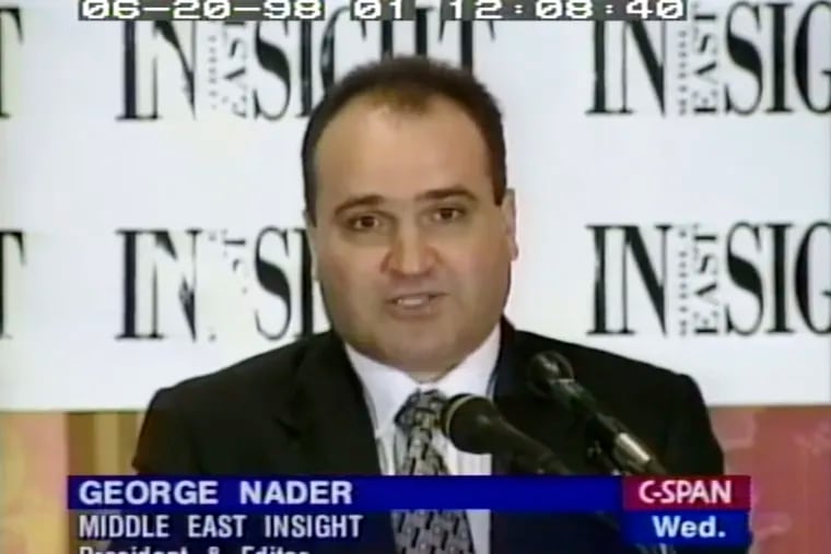This 1998 file frame from video provided by C-SPAN shows George Nader, then-president and editor of Middle East Insight.