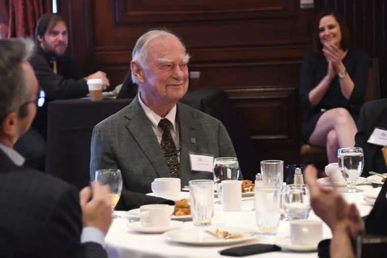 Institute founder H.F. “Gerry” Lenfest is applauded during the Lenfest Institute Breakfast Wednesday morning May 3, 2017. The Philadelphia philanthropist who initially endowed the organization with $20 million, has committed to an additional $40 million matching grant.