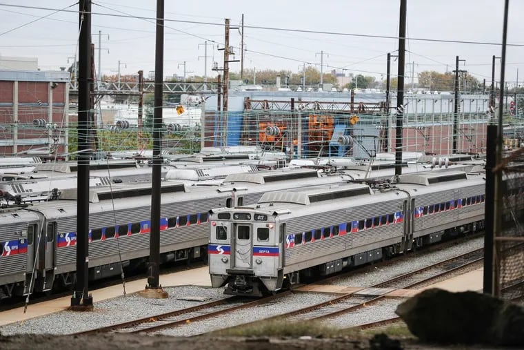 The SEPTA Regional Rail yard on Roberts Drive. There are widespread delays and suspensions on Regional Rail lines Thursday.
