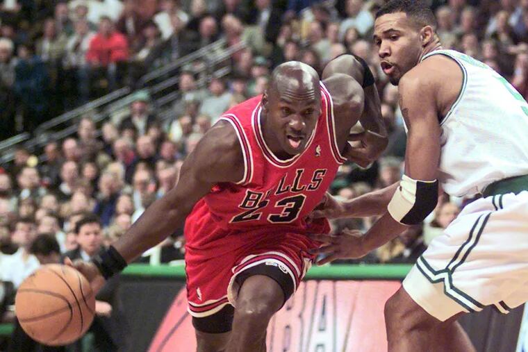 Michael Jordan (23) had many flaws, but not usually on a basketball court.