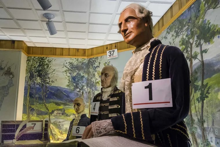 George Washington, John Adams, and Thomas Jefferson are among the wax figures for sale by the Hall of Presidents and First Ladies museum, which closed in Gettysburg after nearly six decades and a million visitors.