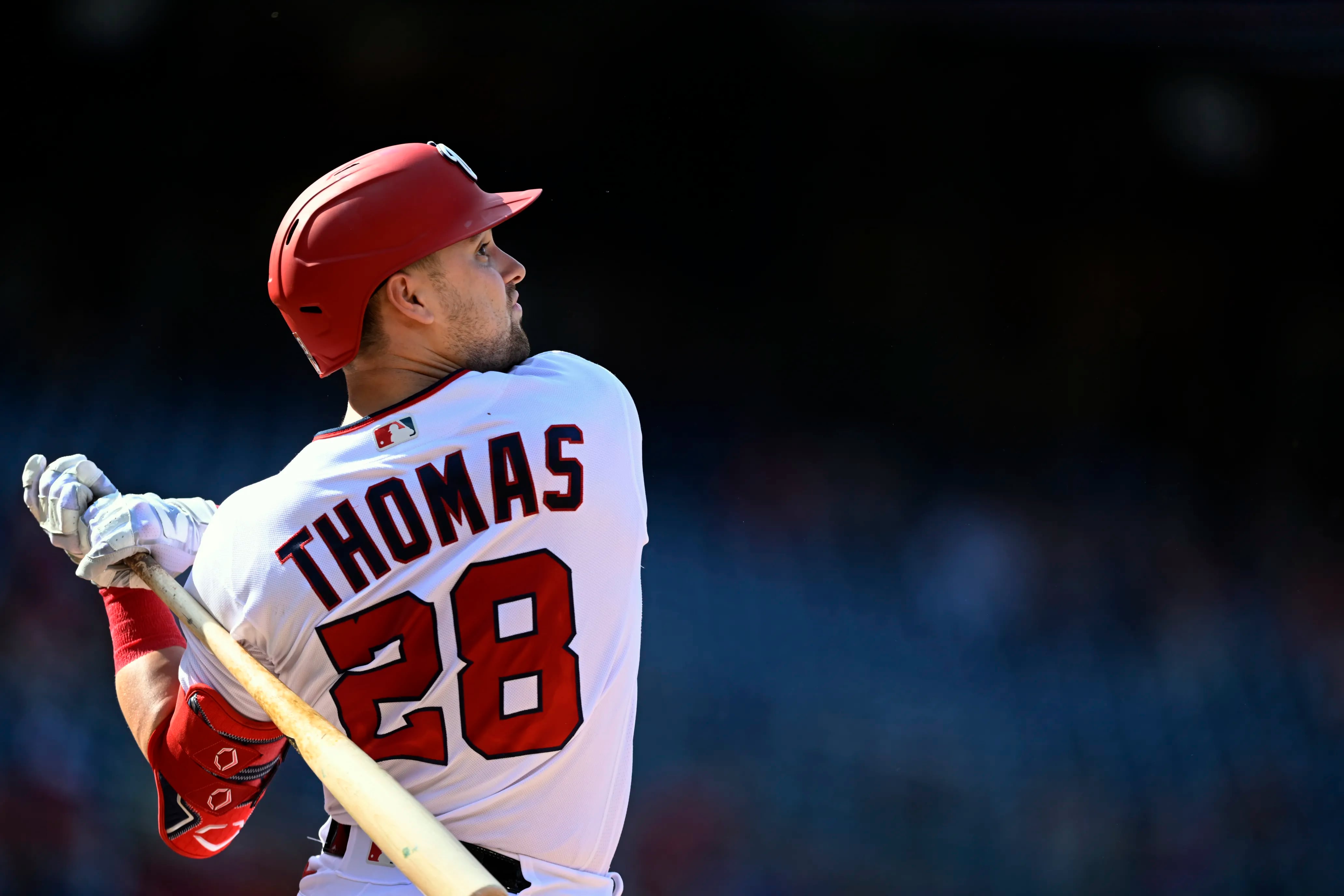 Nationals outfielder Lane Thomas is batting .375/.422/.652 with seven homers against left-handed pitching.
