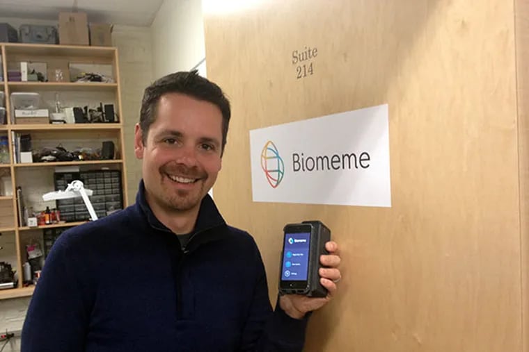 Max Perelman of Biomeme says mobile DNA device can help clinicians diagnose and track infectious diseases in real time. (Michael Hinkelman / Daily News Staff)